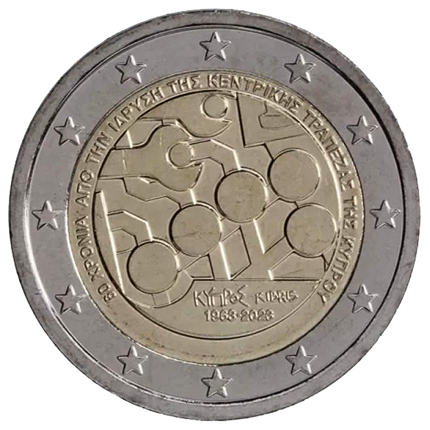 2 euros conmemorativa 60 Aniversario del Establecimiento del Banco Central de Chipre